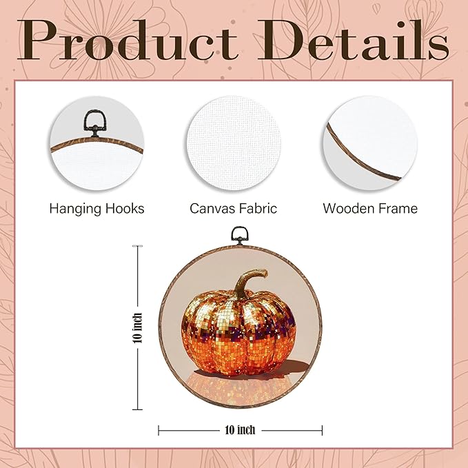 Hxlac Disco Pumpkin Round Wall Art Framed, Glam Disco Ball Orange Pumpkin Round Wall Decor, Trendy Fall Halloween Hanging Canvas Prints Wall Sculptures for Home Living Room Decor, 10x10 Inch