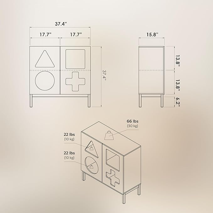 WERMO 37'' Showcase Display Cabinet with Geometric Cut-Out Doors - Modern Curio Cabinet for Dining Room, Living Room, Entryway. Trophy Case and Collectible Display Case Wood with Door & Storage Consoles (Oak)