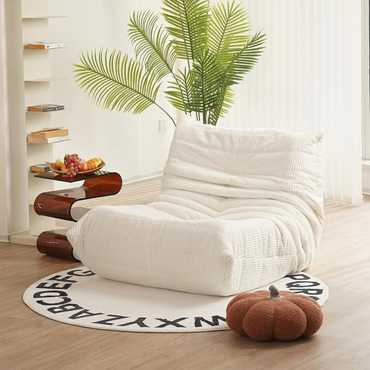 N&V Fireside Chair Mid Century Armless Floor Sofa Corduroy Lounge Chair Foam Accent Chair, Ivory