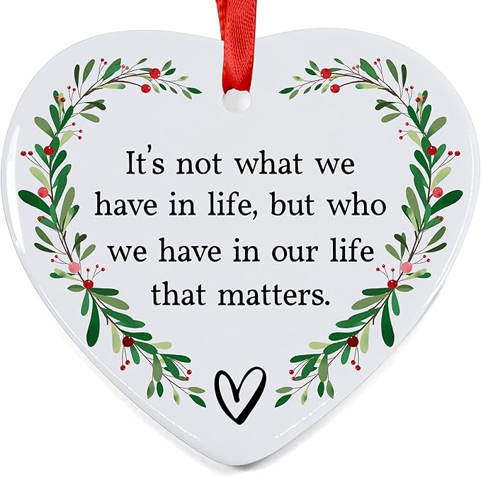 Friendship Christmas Ornament 2025 – Inspirational Ceramic Heart Ornament - Unique Thank You Message Ornament - Gift for Best Friends, Coworkers, Women & Boss
