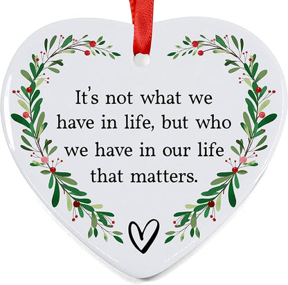 Friendship Christmas Ornament 2025 – Inspirational Ceramic Heart Ornament - Unique Thank You Message Ornament - Gift for Best Friends, Coworkers, Women & Boss