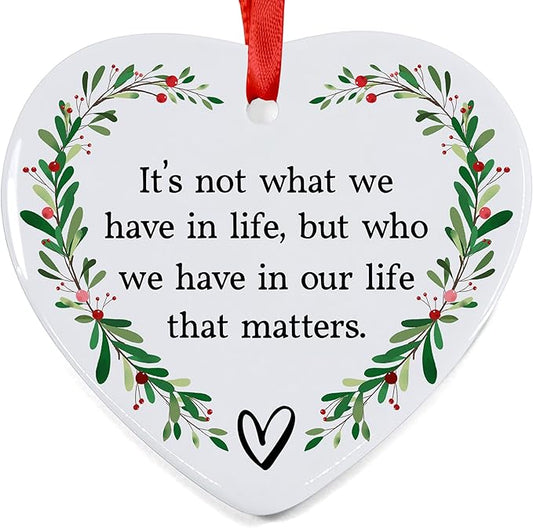 Friendship Christmas Ornament 2025 – Inspirational Ceramic Heart Ornament - Unique Thank You Message Ornament - Gift for Best Friends, Coworkers, Women & Boss