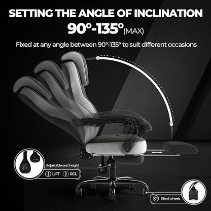 Ergonomic Office Chair with Adjustable Headrest and Footrest, High Back Desk Chair with Linkage Armrests, Reclining Swivel Chair for Home Office, Executive Office Chair (Gray)