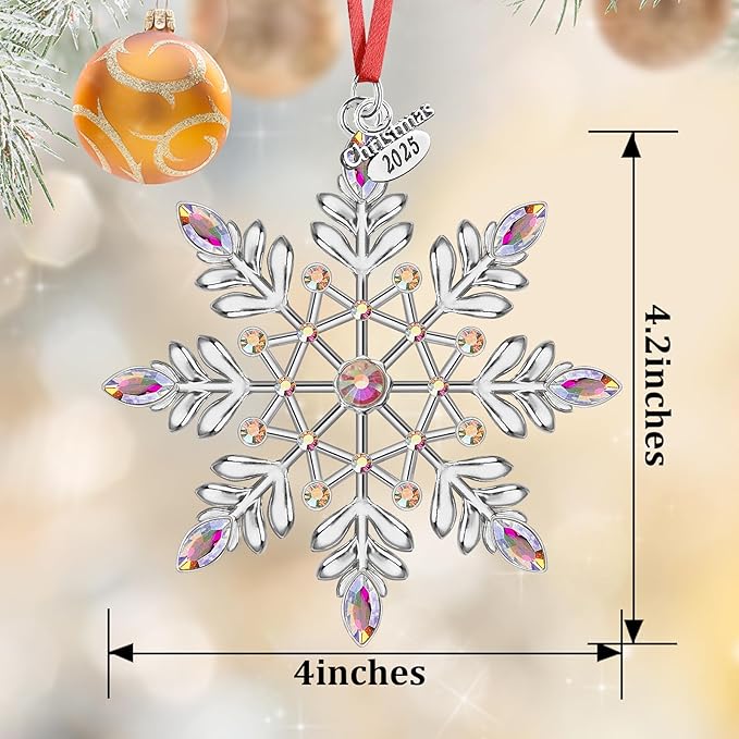 Christmas Snowflake Ornaments 2025 Decorations for Christmas Tree, Metal Hanging Rhinestones Ornament Decor, Glitter Crafts Snowflake Decorations Indoor Xmas Gifts for Holidays Winter Annual Keepsake