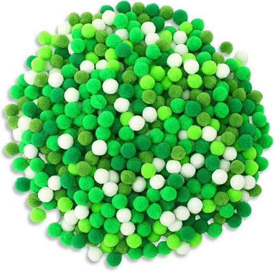 SEPGLITTER St. Patrick's Day Green Pom Poms, 1000 Pieces, Green & White, Polyester, DECORATIVE POM POM
