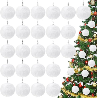 Nuenen 72 Pcs 3.15 Inch White Furry Christmas Ball Ornaments Christmas Pom Poms Ornaments Faux Rabbit Fur Balls Bulk with Elastic Band for Xmas Tree Decorations DIY Craft Hat Keychain (White)