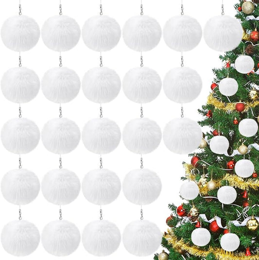 Nuenen 72 Pcs 3.15 Inch White Furry Christmas Ball Ornaments Christmas Pom Poms Ornaments Faux Rabbit Fur Balls Bulk with Elastic Band for Xmas Tree Decorations DIY Craft Hat Keychain (White)
