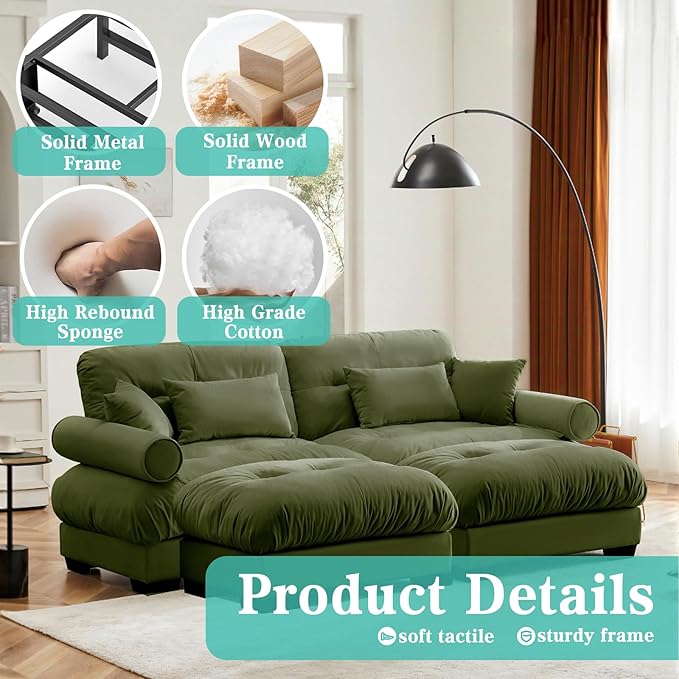 SoarFlash Modern Sofa Couches for Living Room, Small Sectional Sofa Set with Reversible Chaise, Sleeper Sofas and Modular Couch Function, Suitable for Small Spaces in Apartment, Green