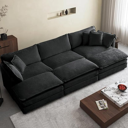 SoarFlash Chenille Sectional Sofa, Comfy Modular Coush Sofa with Ottoman, Modern 3 Seat Recliner Deep Seat Sofa Set for Living Room,Grey