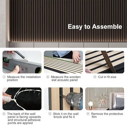 2PCS Wood Slat Acoustic Wall Panels for Ceiling and Wall Decor 3D Fluted Sound Absorbing Textured Panel with Wood Finish 108"×6" (Cherry Dark)