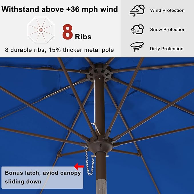 ABCCANOPY 9ft Scalloped Patio Umbrella, Outdoor Table Umbrella with Tilt and Crank, Fiberglass Ribs Deck Umbrella for Patio, Pool, Garden, Picnic (Blue)