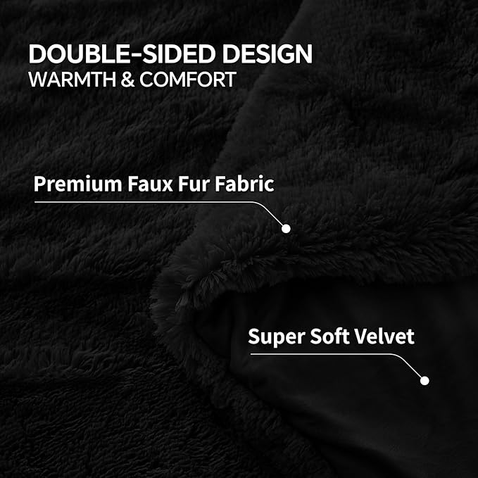 BEDELITE Black Fluffy Comforter Set King Size, Fuzzy Faux Fur Comforter Bedding Set, 3Pieces Soft Warm Shaggy Bed Set (1 Comforter & 2 Pillowcases) as Gifts for Women