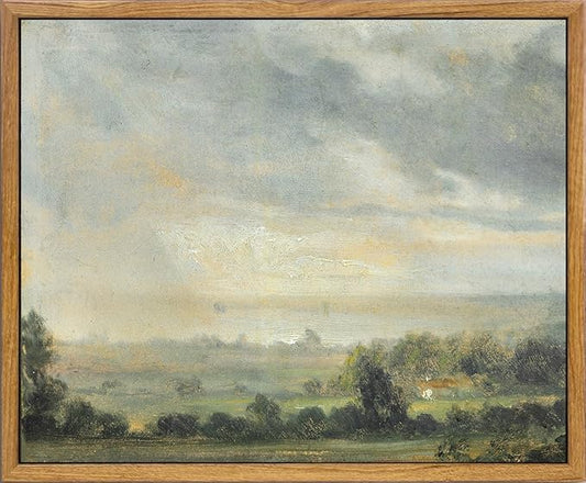 KBKBART Framed Vintage Landscape Wall Art Prints, Retro Green Forest Valley Nature Wilderness Illustrations Canvas Painting, Farmhouse Decor Wall Art Ready To Hang for Bedroom, Living Room, Bathroom,