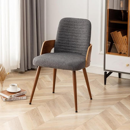Dining Room Chairs Set of 2,Mid Century Modern Kitchen Chairs,Upholstered Chairs,Metal Legs Wooden Desk Chairs,Armless and No Wheels for Kitchen Dining Living Room,Gray Fabric