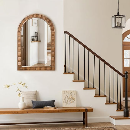 LuxenHome Arched Wall Mirror, 30.4"x18.5" Solid Wood Framed Rustic Farmhouse Decorative Wooden Mirrors, Wall Mounted Hanging Accent Entryway Mirror for Bathroom, Living Room, Bedroom Home Decor