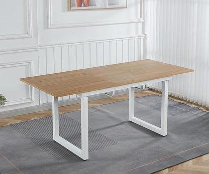 55''- 71'' Extendable Dining Room Table, Expandable Dining Table with Metal Leg, Modern Mid Century Large Table, for 2-6 Person, Light Oak