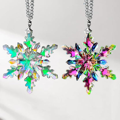 2025 Annual Edition Snowflake Crystal Christmas Ornaments,Christmas Tree Ornaments Crystal Sun Catcher Home Hanging Decor(25-Dreamy Pink)