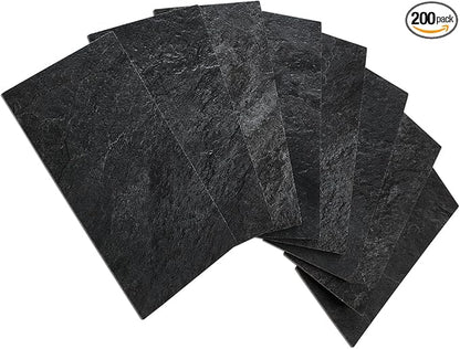 AULIGET 200 Pieces Black Slate Peel and Stick Backsplash Wall Tiles, 3" x 6" PVC Faux Stone Stick on Tiles for Backsplash Kitchen, Bathroom, Laundry Room, Camper, Fireplace