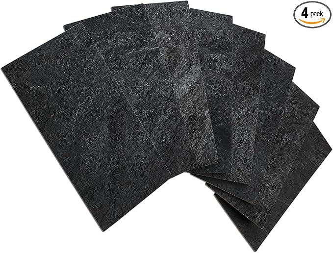 AULIGET 4 Piece Black Slate Peel and Stick Backsplash Wall Tiles, 3" x 6" PVC Faux Stone Stick on Tiles for Backsplash Kitchen, Bathroom, Laundry Room, Camper, Fireplace