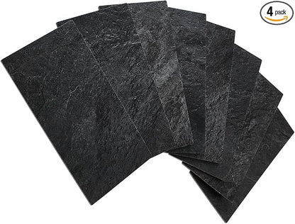 AULIGET 4 Piece Black Slate Peel and Stick Backsplash Wall Tiles, 3" x 6" PVC Faux Stone Stick on Tiles for Backsplash Kitchen, Bathroom, Laundry Room, Camper, Fireplace