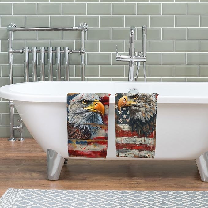 American Flag Kitchen Towels Vintage Bald Eagle USA Flag
