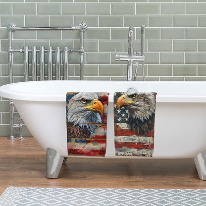 American Flag Kitchen Towels Vintage Bald Eagle USA Flag