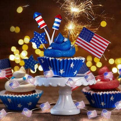 Coquimbo 4th of July Decorations Flag Lights, Patriotic String Lights Battery Operated 10FT 30 LED Fairy Lights, Fourth of July Decor for Home Indoor Outdoor Memorial Independence Day