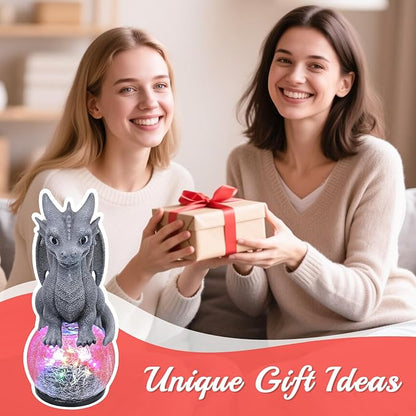 Baby Dragon Solar Garden Statue with Crackle Glass Globe Light - Whimsical Outdoor Fantasy Decor - Colorful LED Yard Ornament - Birthday for Dragon Lovers Kids Mom Grandma