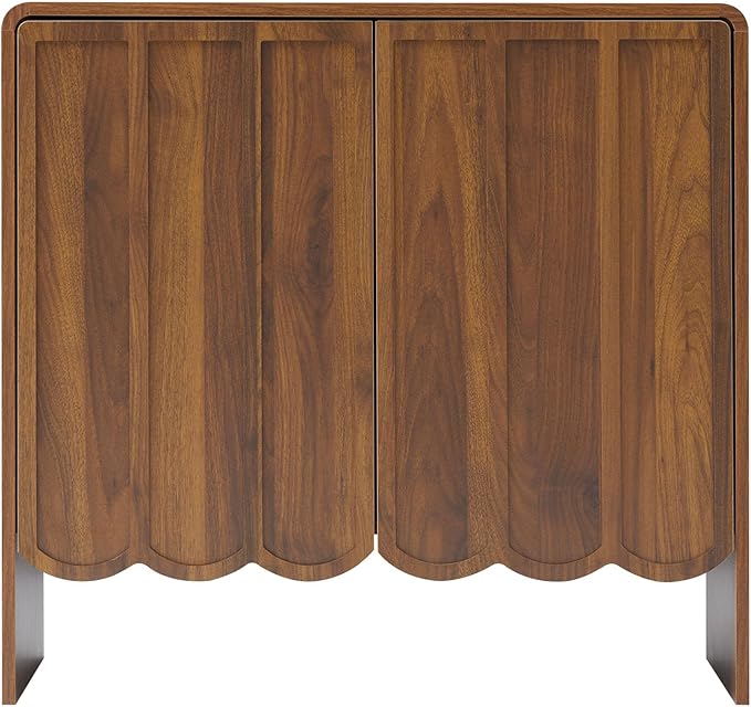 ORRD Sideboard Buffet Cabinet, Accent Storage Cabinets with 2 Doors, Farmhouse Wood Cabinet with Adjustable Shelves and Wave Panel for Living Room, Dining Room, Entry - Walnut