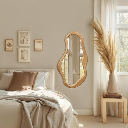 LuxenHome Asymmetrical Wall Mirror, 22"x 39" Natural Irregular Mirror for Wall Decor with Wood Frame, Wall Mirrors Decorative for Living Room, Bathroom, Bedroom, Dining Room, Entryway