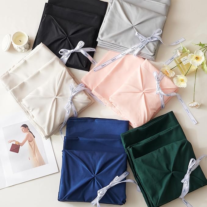 CozyLux Queen Comforter Set Mineral Blue, 7 Pieces Pintuck Bed in A Bag, Premium Blue Comforter Queen Size, Pinch Pleat Bedding Sets with Comforter, Flat Sheet, Fitted Sheet, Pillowcases & Shams