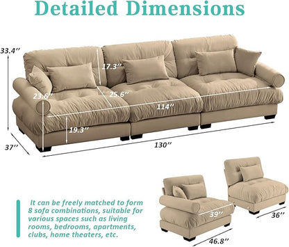 SoarFlash 130” Sectional Sofa 3 Seat Couch, L Shaped Modern Sofa with Solid Wood Legs, Couches Sofas for Living Room Apartment, Comfortable Small Couches for Small Spaces, Brown