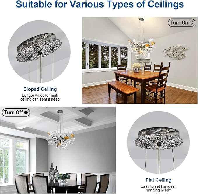 Modern Chandelier for Dining Room, D21.6 Ginkgo Leaf Tree Branch Chandelier, Black Farmhouse Chandelier Over Dining for Living Room Bedroom Kitchen Island, 7-Light