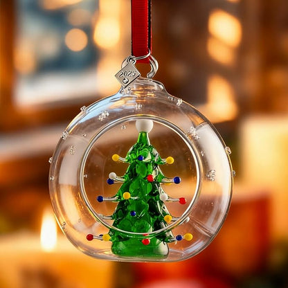 2025 Crystal Clear Glass Ball Christmas Ornament, Modern Tree Decoration with Red Ribbon (Christmas Tree Large)