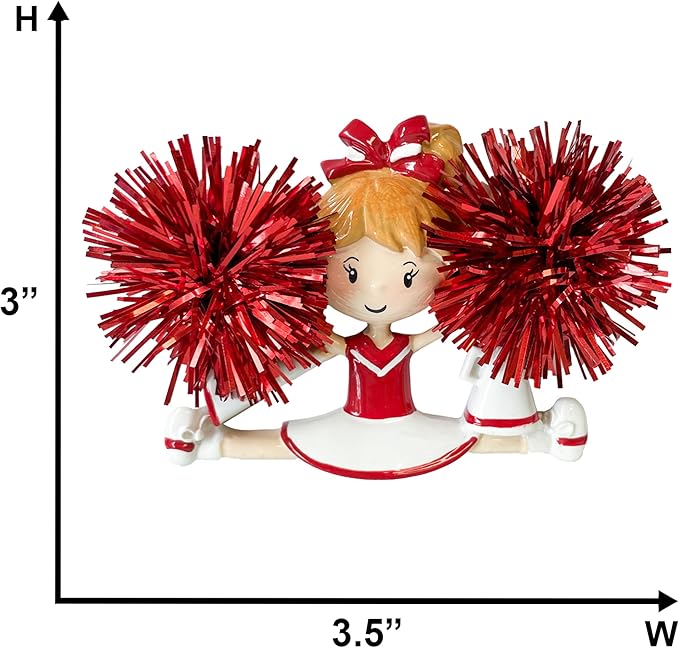 Personalized Cheerleader Christmas Ornament 2025 | Cheer Girl Dancer Cheerleading with Red Pompom Ornament for Christmas Tree | Pom Pom Dance Gift