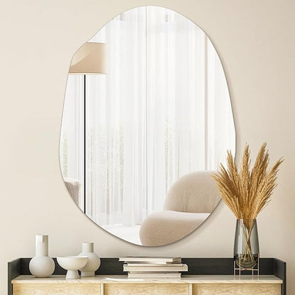 Irregular Asymmetrical Wall Mirror for Living Room Bathroom Entryway, Modern Decorative Wall Mirror Hanging (Hook Style, 24'' x 18'')