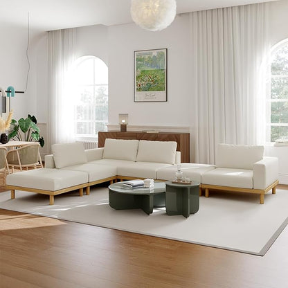 Acanva Minimalist Modular Sectional Sofa for Living Room, Wide & Deep Seat Convertible Furniture Set with Metal Frame and Movable Covers, Corner Chair, Off White