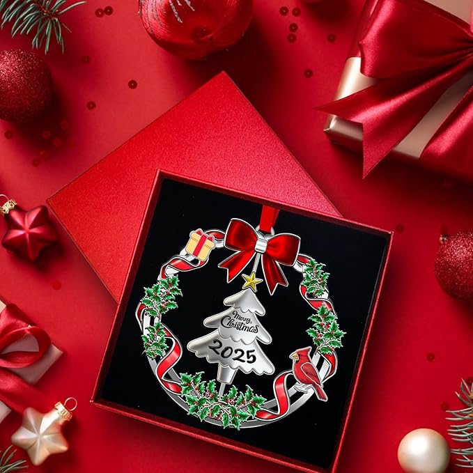 Christmas Ornaments 2025 for Christmas Tree Decorations,Dated 2025 Christmas Wreath Ornament with Rotatable for Holiday Decorative Keepsake Gift（Christmas Tree）