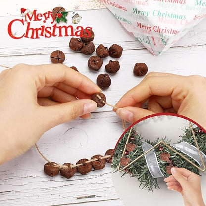 Augshy 120 Rustic Christmas Jingle Bells, 3/5 Inch Iron Craft Bells for Christmas Decorations