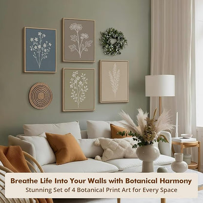 DAJONART Neutral Boho Botanical Wall Art Set of 4,Terracotta & Sage Green Abstract Prints Framed Canvas for Boho, Japandi, and Earth Tone Home Decor, Abstract Earth-Tone Botanical Canvas Art,11x14 in