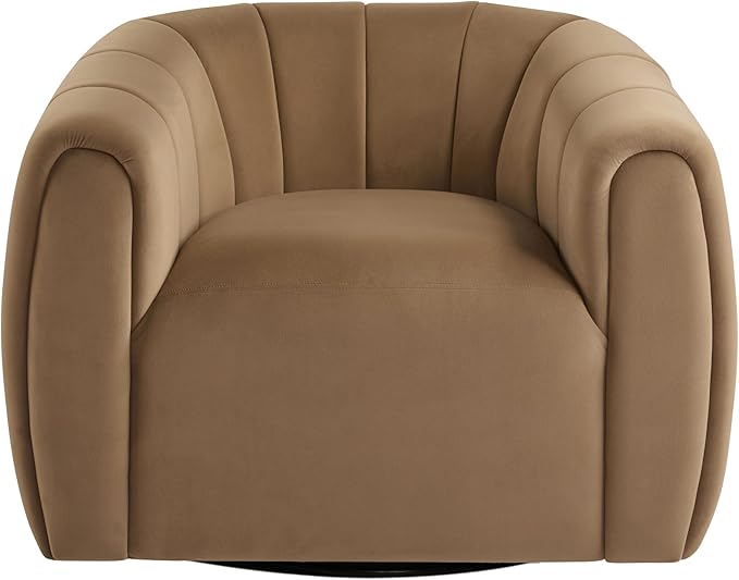 Christopher Knight Home Monroe Velvet Swivel Club Chair,Armchair with 360-Degree Rotation, Upholstered Barrel Swivel Sofa Chair for Living Room/Bedroom, Tufted Back,Thick Cushion, Iron Base, Camel