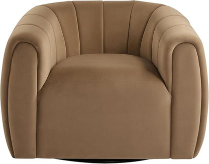 Christopher Knight Home Monroe Velvet Swivel Club Chair,Armchair with 360-Degree Rotation, Upholstered Barrel Swivel Sofa Chair for Living Room/Bedroom, Tufted Back,Thick Cushion, Iron Base, Camel