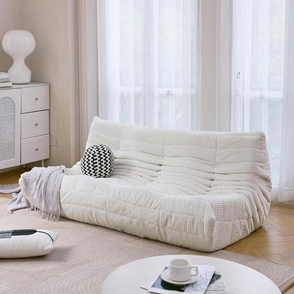 N&V Fireside 3 Seater Sofa Mid Century Armless Twin Floor Sofa Corduroy Lounge Chair Foam Accent Chair, Ivory