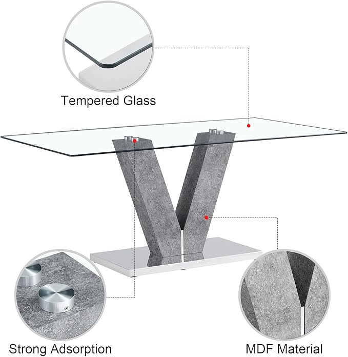 Glass Dining Table for 6-8 People, 71" Kitchen Table Dinner Table, Tempered Glass Top and MDF Base, Dining Table Ideal for Living Room Office
