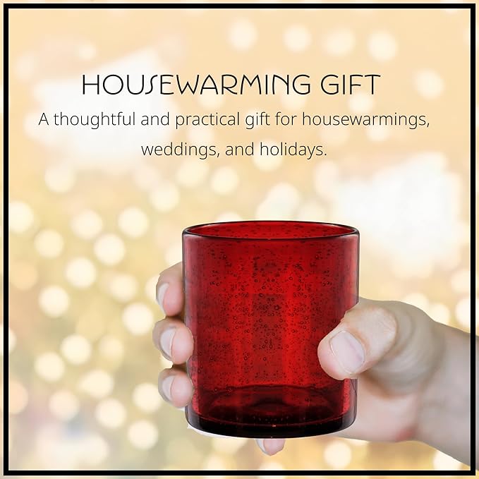 Artland 14oz Double Old Fashion Glass, Set of 4 | Iris Seeded Design, Ruby Red | Drinking Glass for Parties and Everyday Use - Mojito, Whiskey, Cocktail | Glassware & Barware Essentials