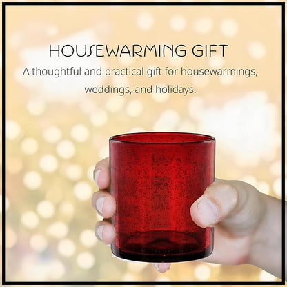 Artland 14oz Double Old Fashion Glass, Set of 4 | Iris Seeded Design, Ruby Red | Drinking Glass for Parties and Everyday Use - Mojito, Whiskey, Cocktail | Glassware & Barware Essentials