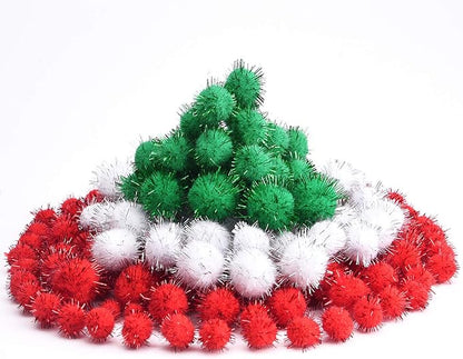 Livder Christmas Pom Poms Pompoms Red Green White Glitter Fluffy Balls, DIY Art Crafts Decorations Supplies (4 Sizes, 900 Pieces)