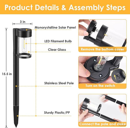 Mancra Solar Pathway Lights Outdoor, 10 Pack Metal & Glass Solar Lights Outdoor Waterproof Landscape Path Lights for Outside Yard Lawn Walkway Driveway Garden Decor
