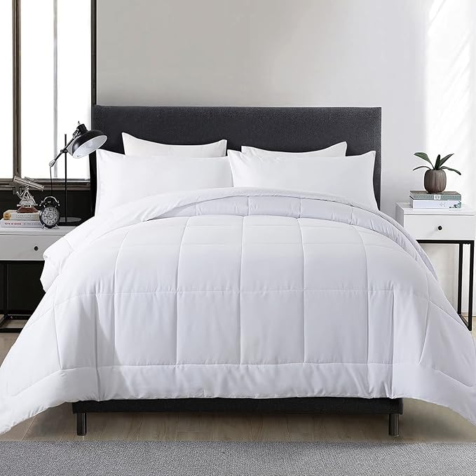 DOWNCOOL Full Size Comforter Sets -All Season Bedding Comforters Sets with 2 Pillow Cases -3 Pieces Bed Set Down Alternative Comforter Set -White Bedding Sets Full(82"x86")