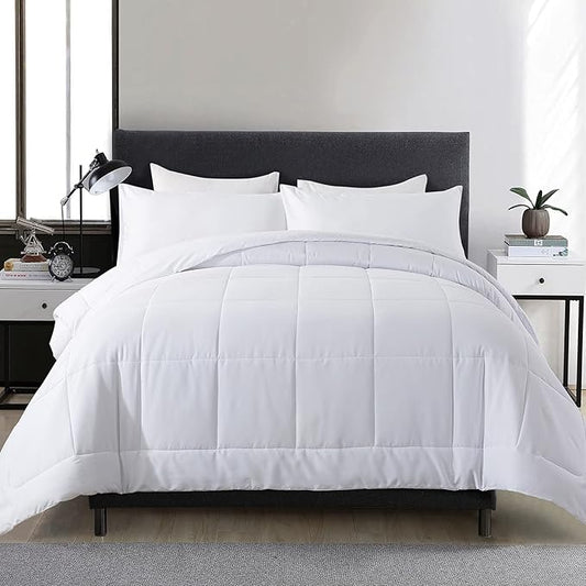 DOWNCOOL Full Size Comforter Sets -All Season Bedding Comforters Sets with 2 Pillow Cases -3 Pieces Bed Set Down Alternative Comforter Set -White Bedding Sets Full(82"x86")